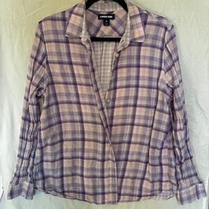 Lands End 100% Cotton Plaid Button Down Purple & Pink Shirt Women's Size 18 / XL